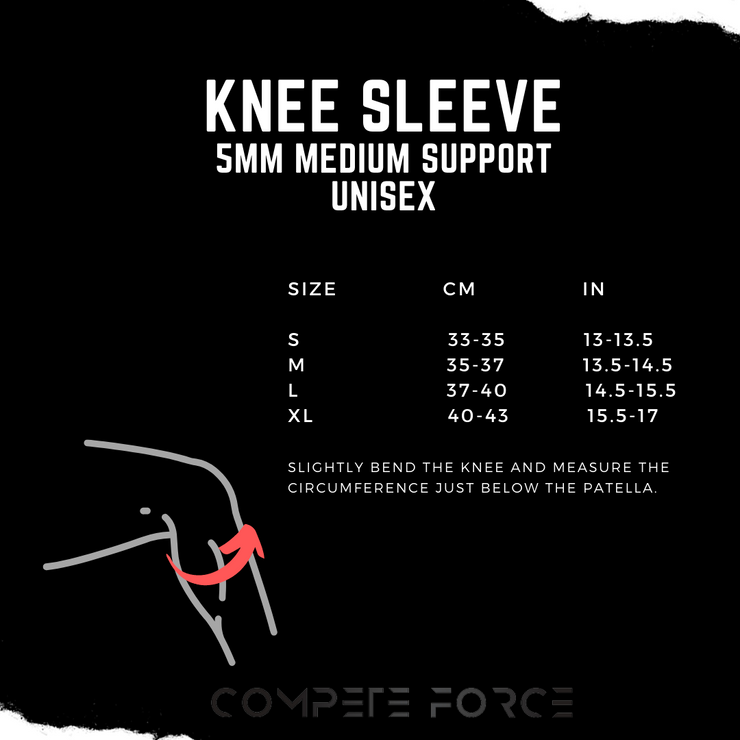 Sizing chart available to help you find the best fit for maximum support and comfort in your knee sleeves.